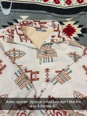 Aztec Quarter-Zip Sweater - Beige with Rust & Gray Pattern